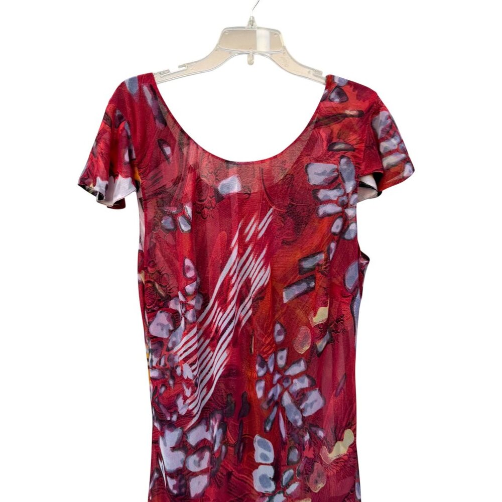 Kenzie Reversible Maxi Dress 18W Scoop Neck Floral Boho Hippie Tropical Red - Picture 9 of 11